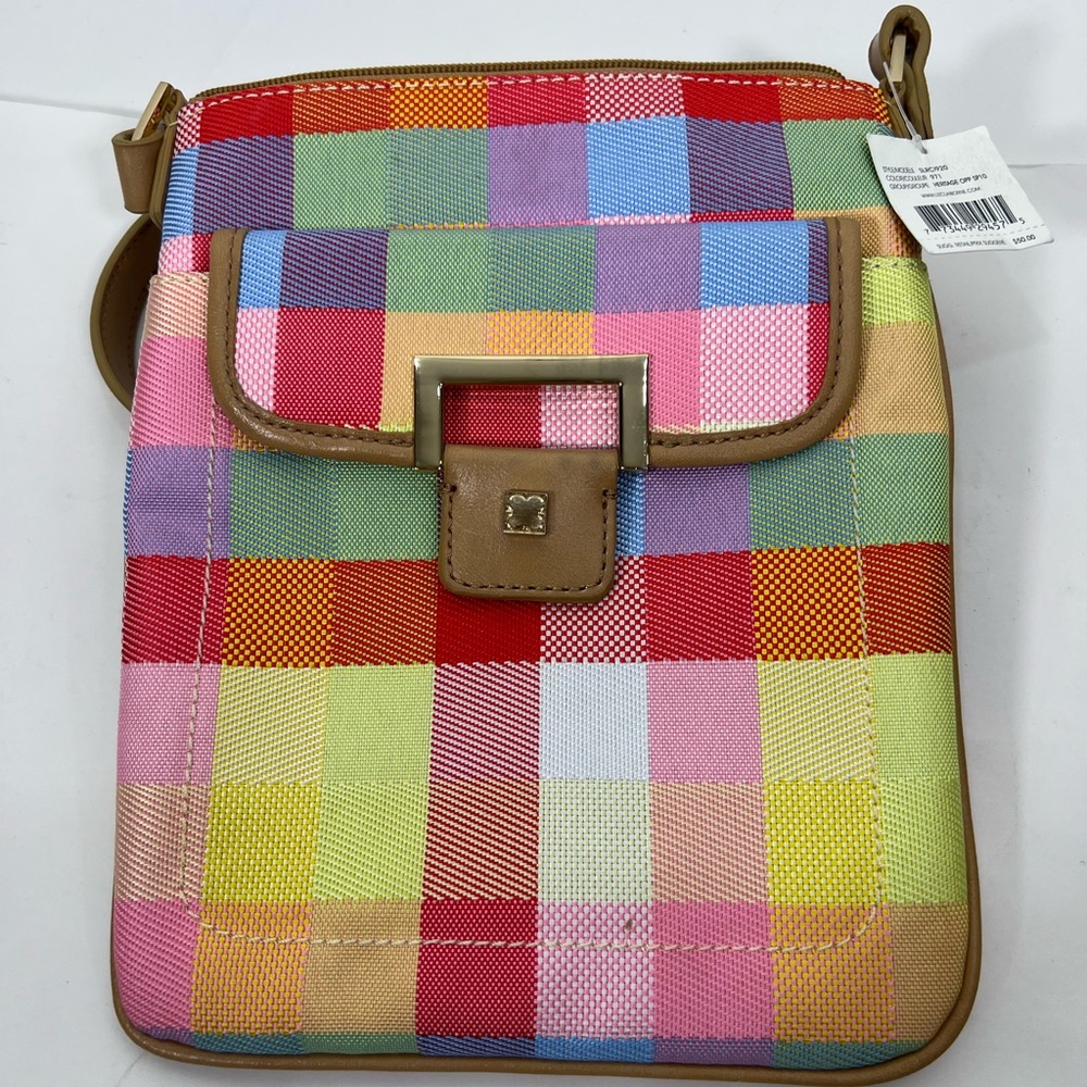 Liz Claiborne Checkered Crossbody Bag with Tan Trim - Designer Style - Picture 7 of 8